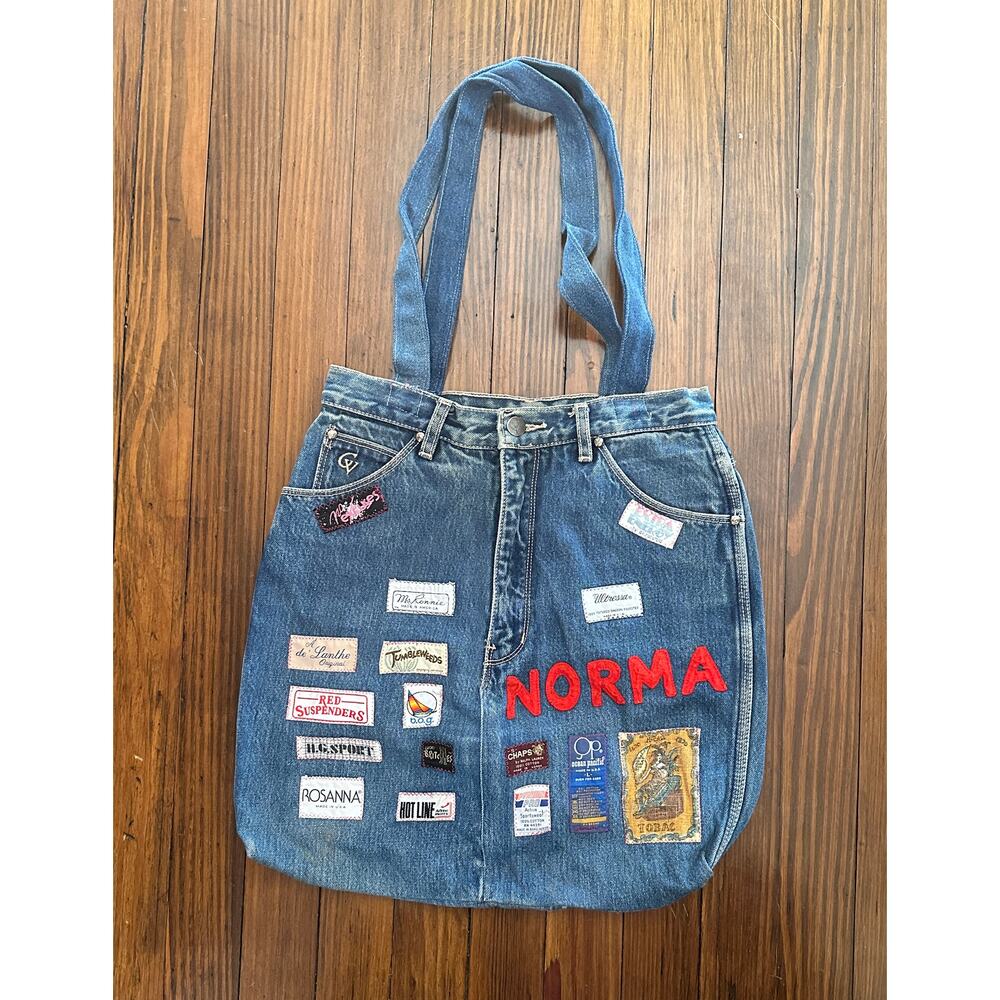 SOLD!! Vintage Handmade Denim / Jeans Tag Patchwork Bag Tote "NORMA"